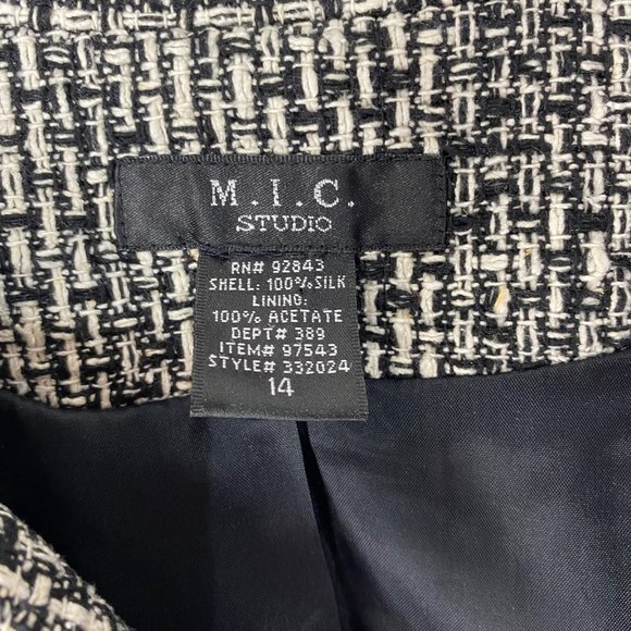 M.I.C. Studio Black White Silk Tweed Jacket Blazer Womens Size 14 - Picture 6 of 8
